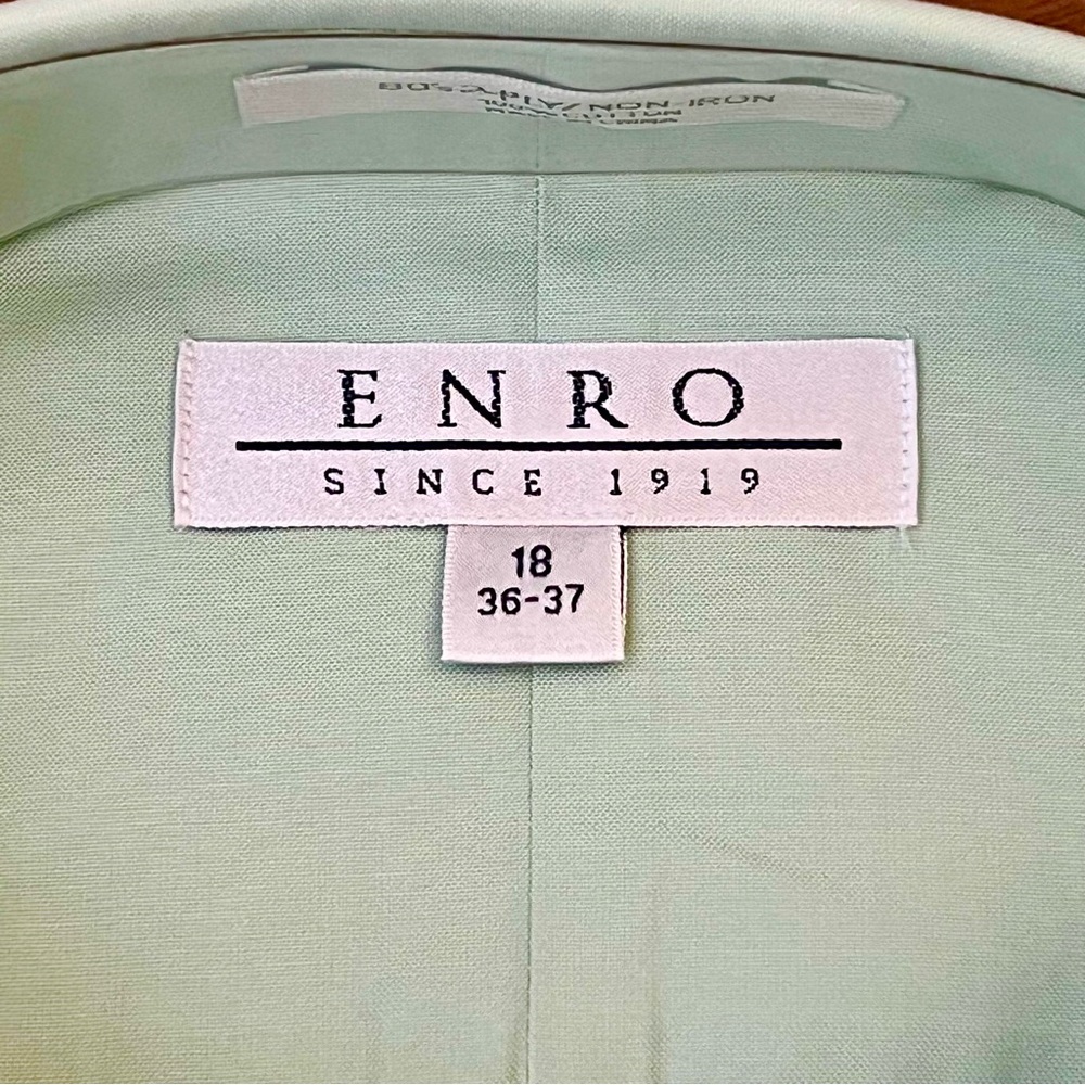 Enro Long Sleeve Shirt Mint Green Button Up Non Iron Men’s Size 18 NWT - Picture 3 of 6